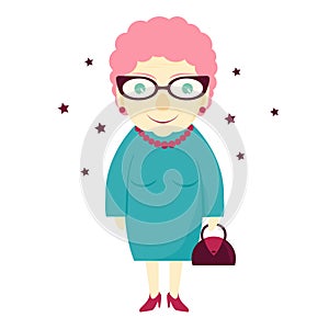Stylish lovely cute grandmother with a handbag. Elderly woman . The old lady
