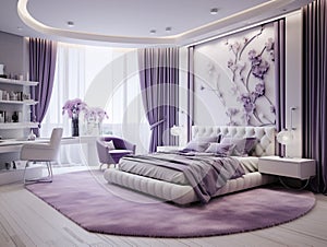 Stylish luxury elegant purple and white bedroom