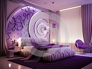 Stylish luxury elegant purple and white bedroom