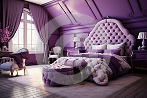 Stylish luxury elegant purple and white bedroom