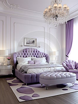 Stylish luxury elegant purple and white bedroom