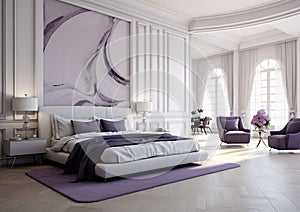 Stylish luxury elegant purple and white bedroom