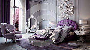 Stylish luxury elegant purple and white bedroom