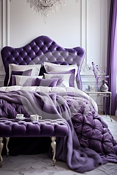 Stylish luxury elegant purple and white bedroom