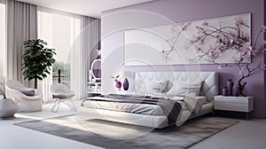 Stylish luxury elegant purple and white bedroom