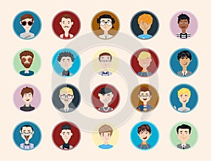 Stylish male people characters collection of various occupation, profession and other social individuals portrait.