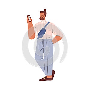 Stylish man using smartphone vector illustration
