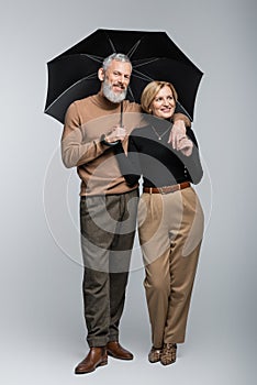 Stylish mature man holding umbrella and
