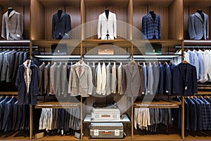 Stylish men s clothes in shop.