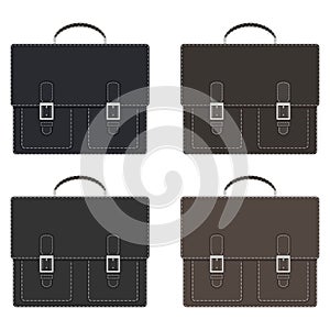 Stylish men s leather briefcase with two pockets, buckles, with white contrast stitching. Portfolio of the businessman. Vector ill