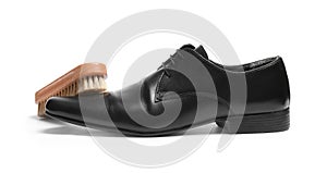 Stylish men`s shoe and cleaning brush