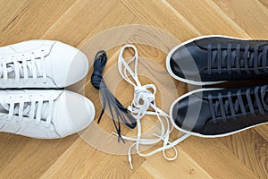 Stylish men`s shoes. men fashion still life. different boots, sneakers