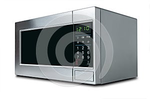 Stylish microwave oven on white background photo