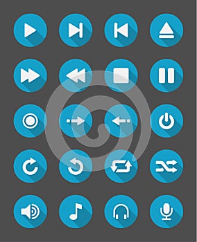 Stylish Minimal Round Media Player Icons