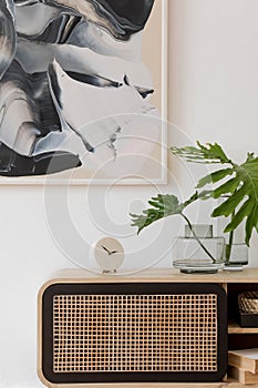 Stylish and minimalistic Scandinavian interior in modern home.