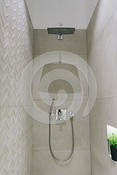 Stylish modern bathroom interior, beautiful minimalistic design of shower