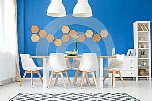 Dining room, royal blue wall