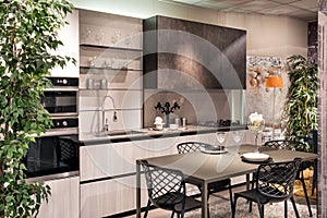 Stylish modern fitted kitchen and dining area