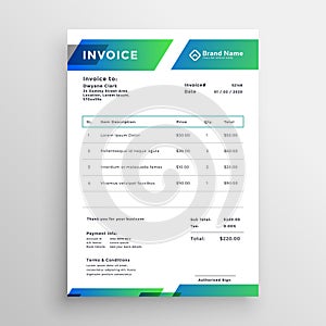 Stylish modern invoice template design