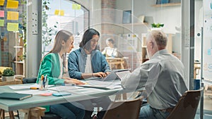 In the Stylish Modern Office Meeting Room: Diverse Group of Business Growth Marketing Professionals