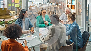 In the Stylish Modern Office Meeting Room: Diverse Group of Business Growth Marketing Professionals