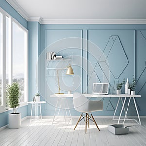 Stylish Modern Office Space with Light Blue Background
