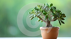 Stylish money tree. Crassula ovata. Bonsai style. Indoor plant