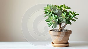 Stylish money tree. Crassula ovata. Bonsai style. Indoor plant