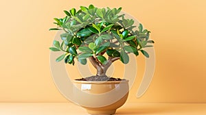 Stylish money tree. Crassula ovata. Bonsai style. Indoor plant