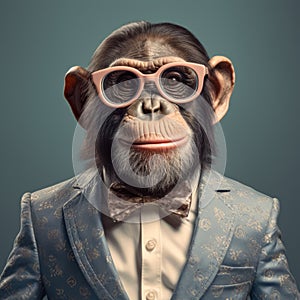 Stylish Monkey: A Groovy Chimp In Glasses And Suit