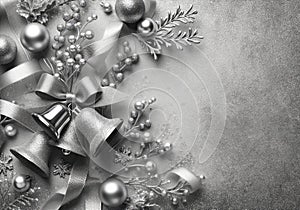 Elegant Silver Christmas Decoration Background, AI Generated