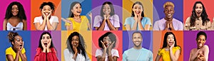 Stylish multiethnic millennials sharing positive emotions, collage