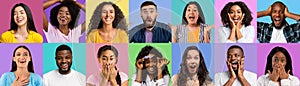 Stylish multiethnic millennials sharing positive emotions, collection of photos