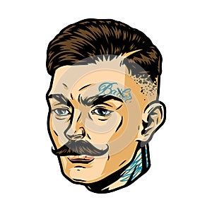 Stylish mustached man head vintage concept