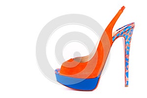 Stylish orange colorfulful stiletto in white background