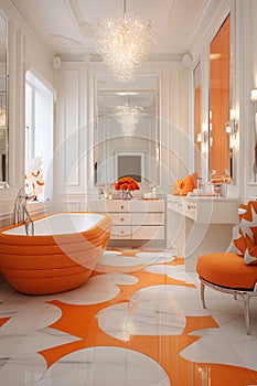 Stylish orange and white luxury bathroom