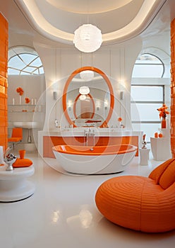 Stylish orange and white luxury bathroom