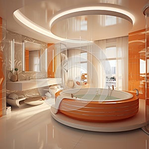 Stylish orange and white luxury bathroom