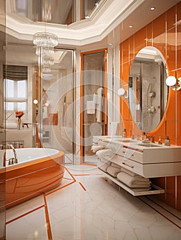 Stylish orange and white luxury bathroom