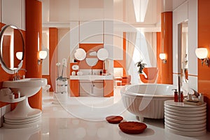 Stylish orange and white luxury bathroom