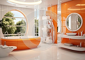 Stylish orange and white luxury bathroom