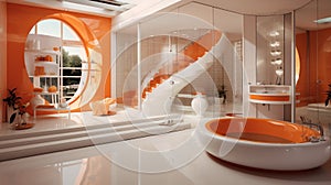 Stylish orange and white luxury bathroom