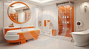 Stylish orange and white luxury bathroom