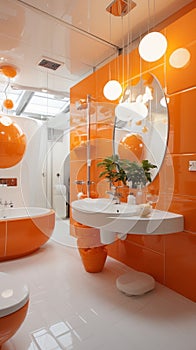 Stylish orange and white luxury bathroom