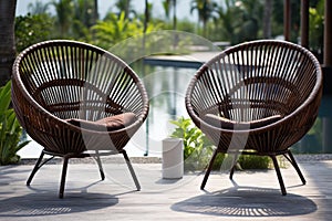 Stylish Outdoor rattan chairs. Generate Ai