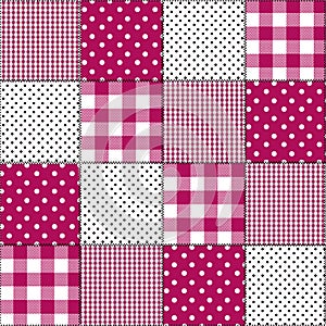 Stylish Patchwork of difference pattern polka dots,gingham check,window check , with black stich seamless pattern in vector ,