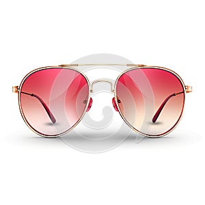 Stylish pink aviator sunglasses isolated white background.