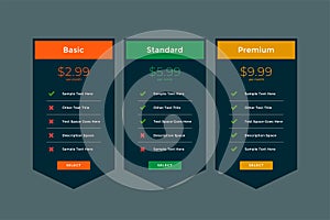 Stylish plans and pricing comparision template