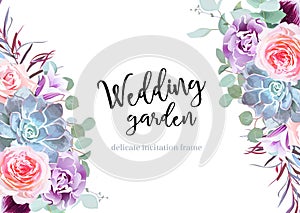 Stylish plum colored and pink flowers vector design banner card.