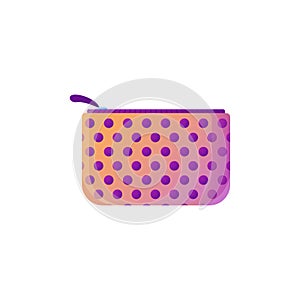 Stylish polka dot makeup bag. Fashionable cosmetic product element, isolated on white background.